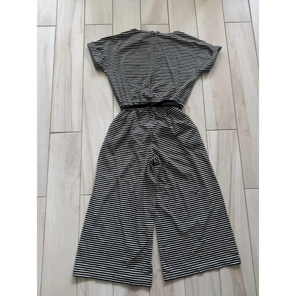 Lauren Ralph Lauren Striped Jumpsuit Wide Leg Tie Waist Black White M